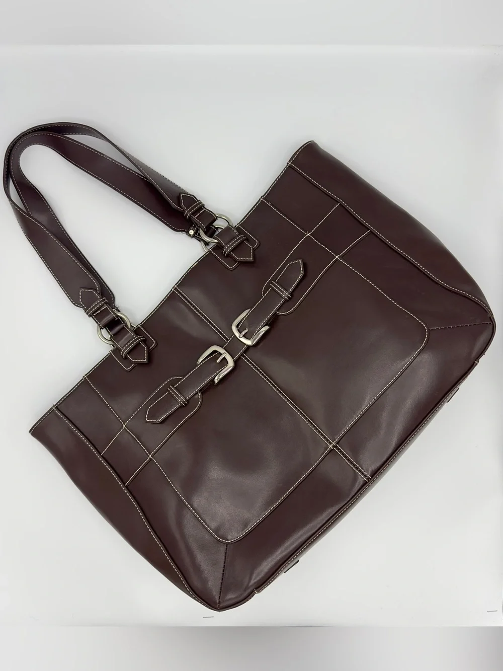 Wilsons Leather Dark Brown Tote with Silver Hardware